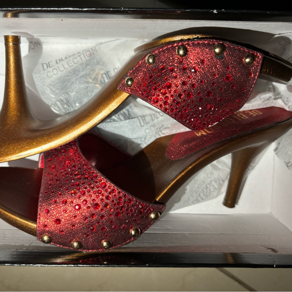 De Blossom Collection Glittering Red and Gold Heels